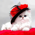 White cat with red hat cross stitch kit for beginners