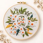 White daisy cluster and letter q embroidery kit