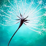 White dandelion on green background cross stitch kit for beginners