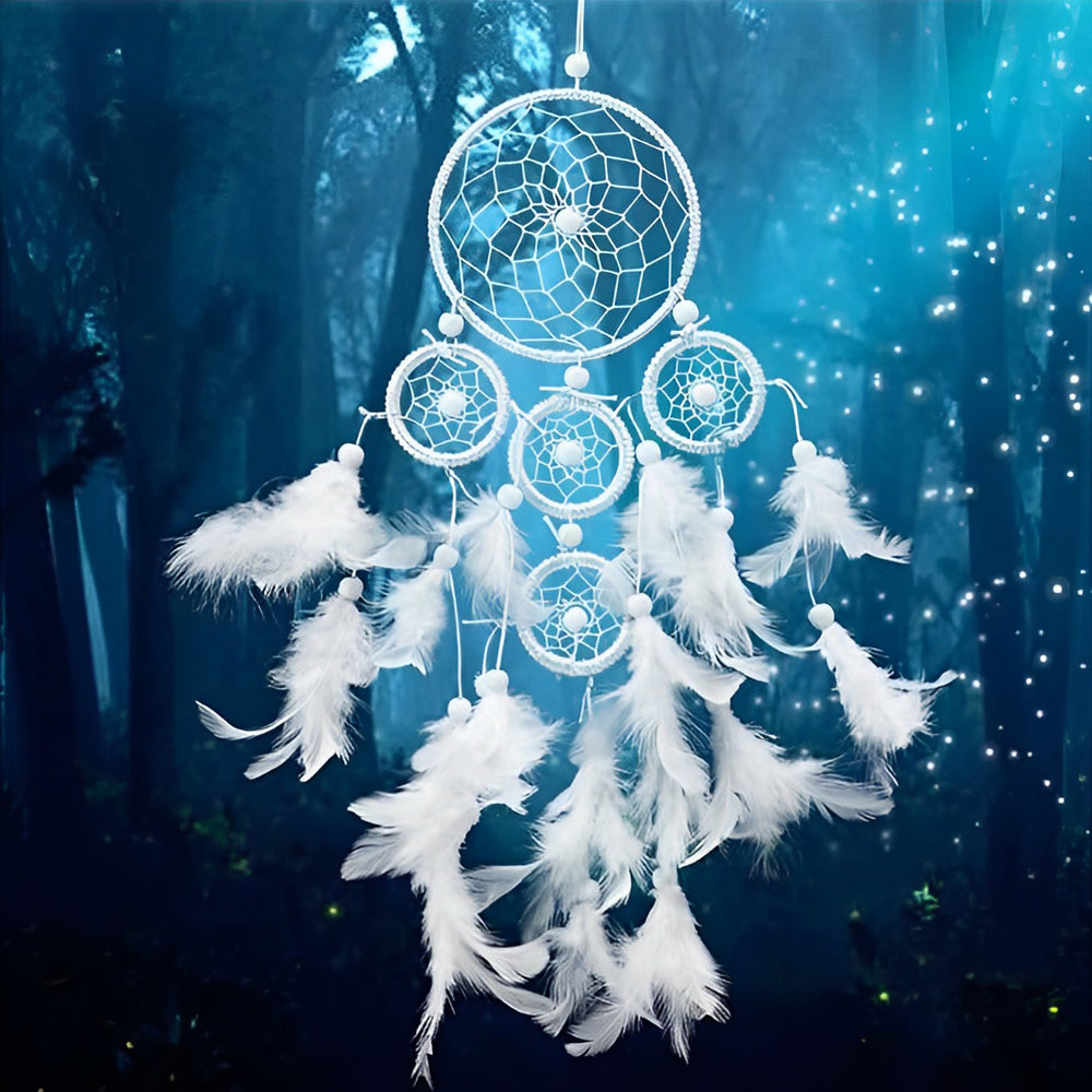 White dreamcatcher in enchanted forest paint by numbers kit for beginners