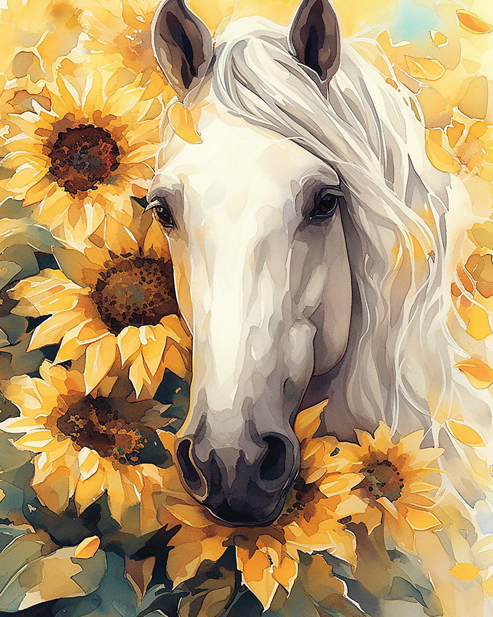 White horse and sunflowers cross stitch kit for beginners