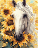White horse and sunflowers cross stitch kit for beginners