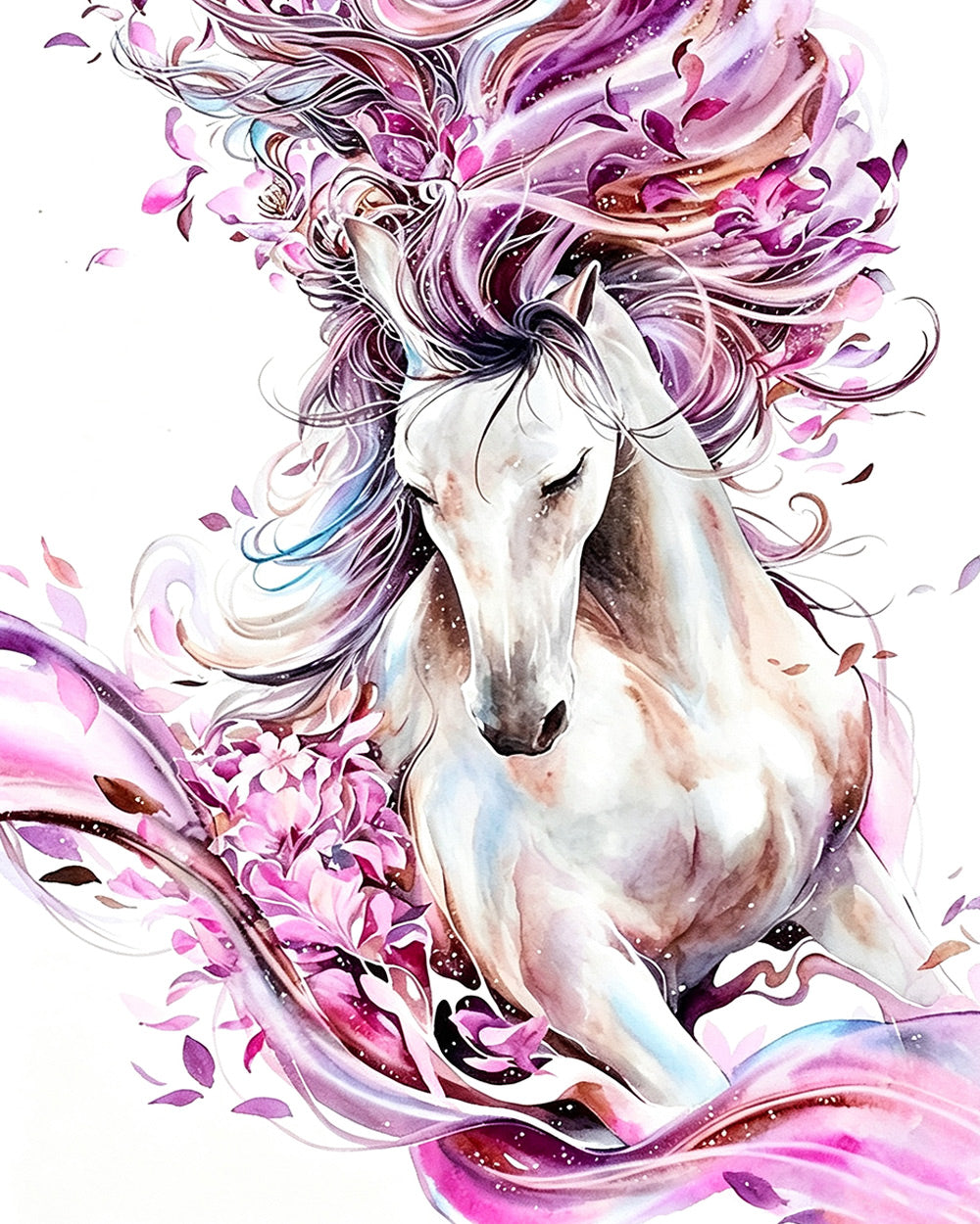 White horse running through flowers cross stitch kit for beginners