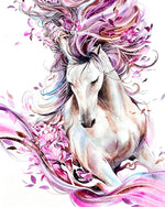 White horse running through flowers paint by numbers kit for beginners