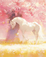 White horse under blossom tree cross stitch kit for beginners