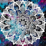 White mandala on galaxy background cross stitch kit for beginners