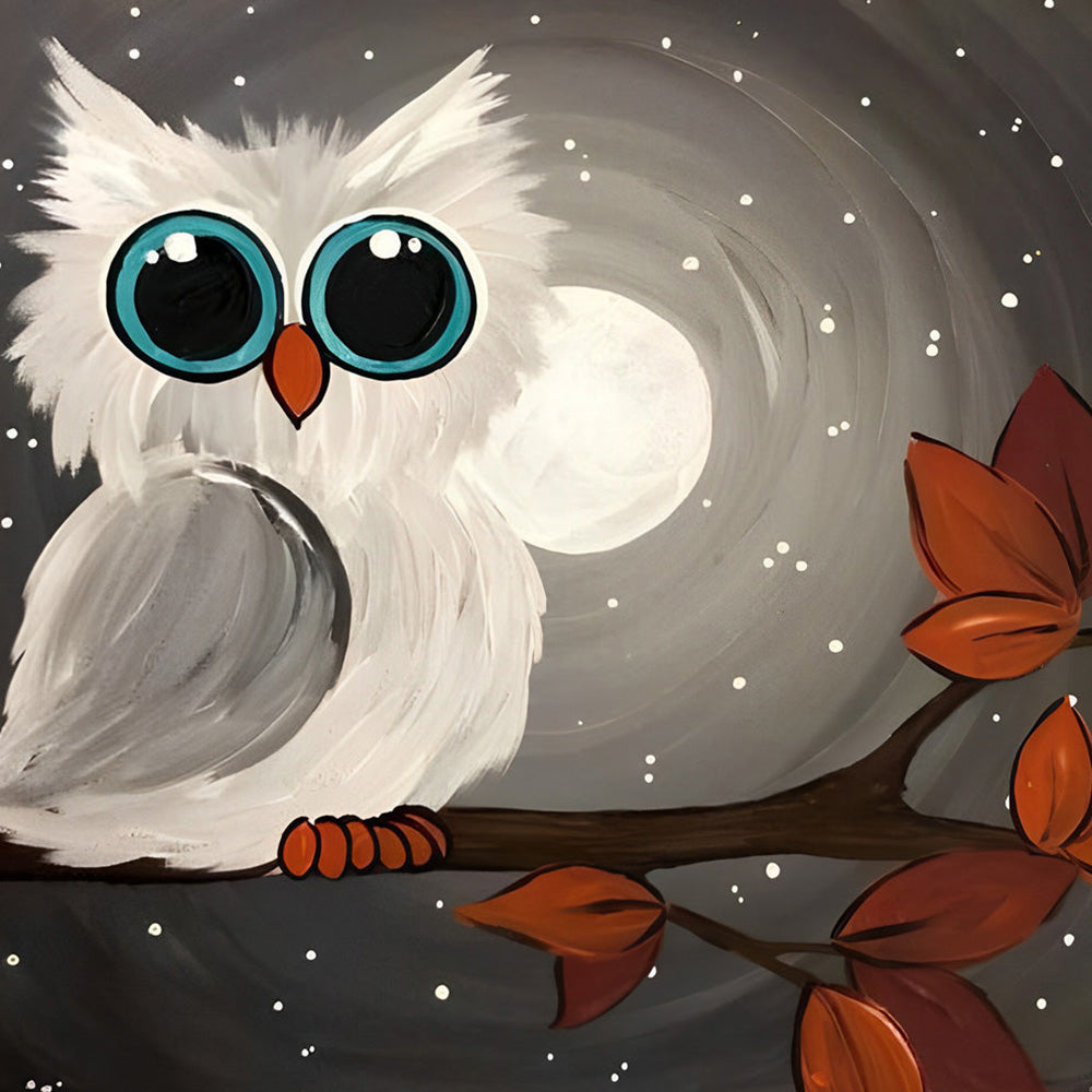 White owl in moonlight cross stitch kit for beginners