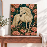 Finished white pearl horse and peonies pearl diamond painting artwork displayed as home decor