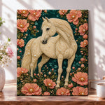 White pearl horse and peonies pearl diamond painting kit for beginners