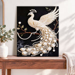 Finished white pearl peacock pearl diamond painting artwork displayed as home decor