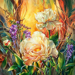 White peonies and purple lilacs cross stitch kit for beginners