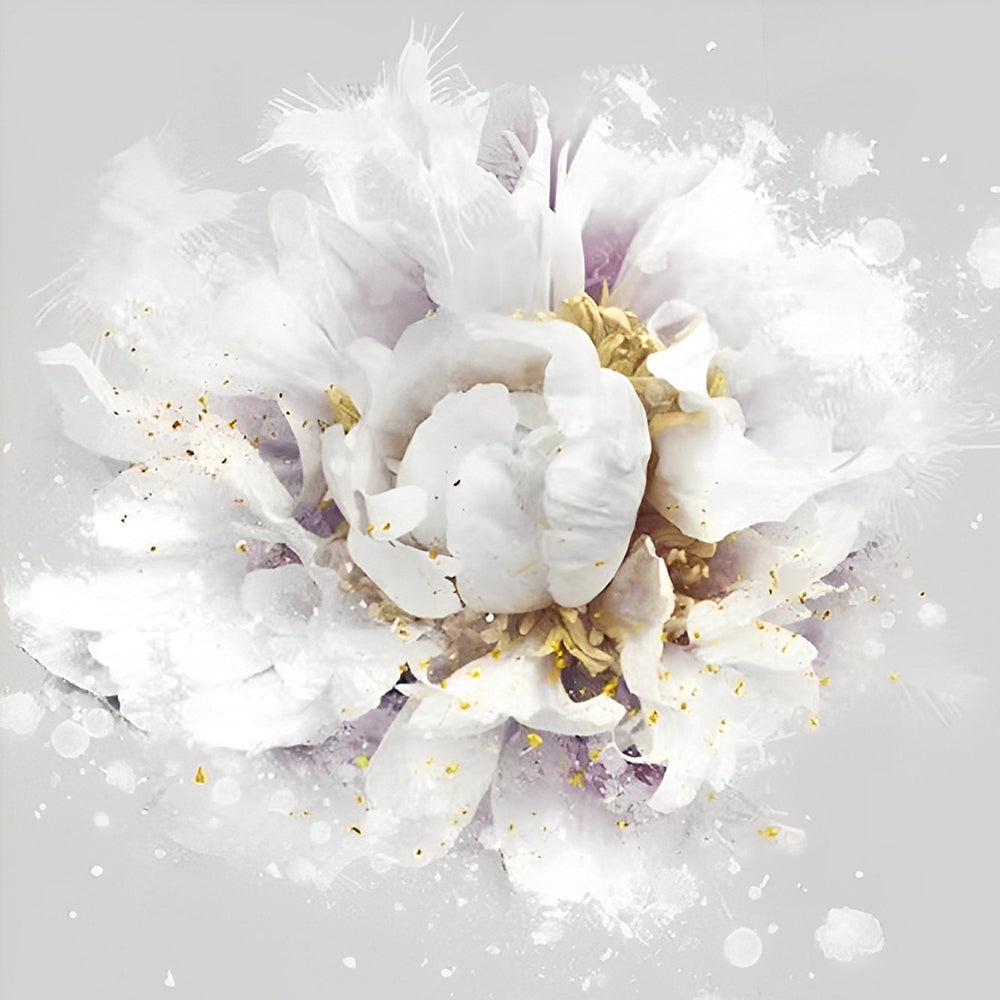 White peony with gold leaf splatter cross stitch kit for beginners