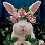 White rabbit with pink rose crown cross stitch kit for beginners