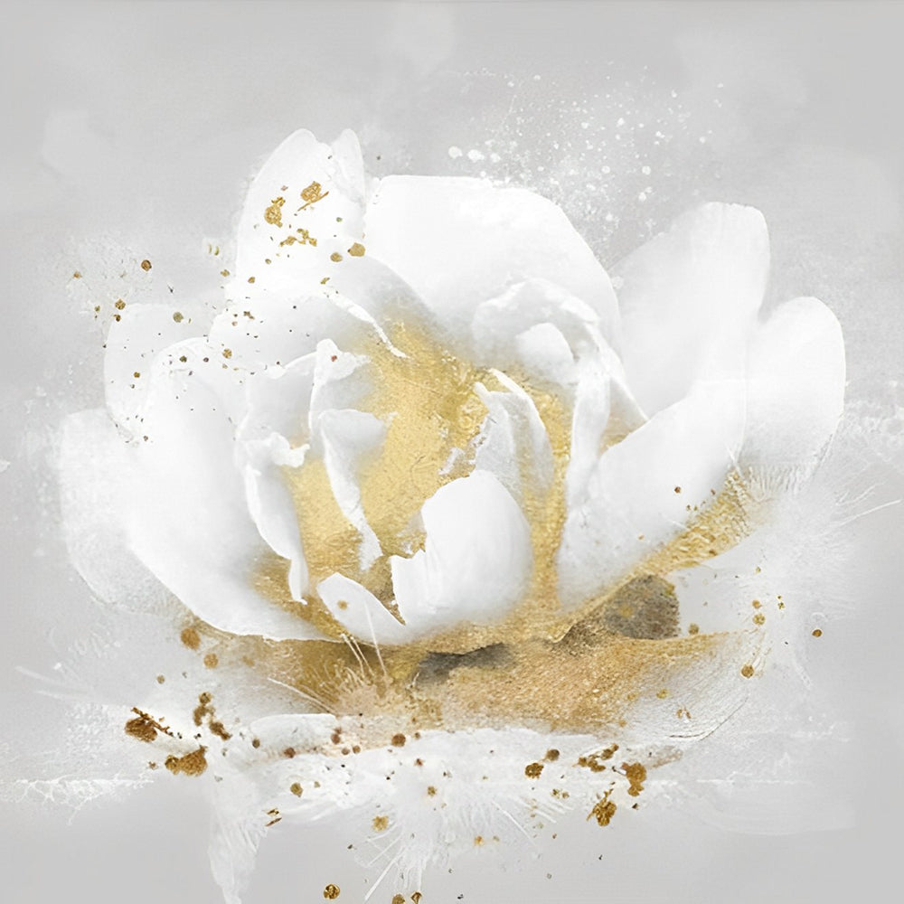 White rose with golden centre cross stitch kit for beginners