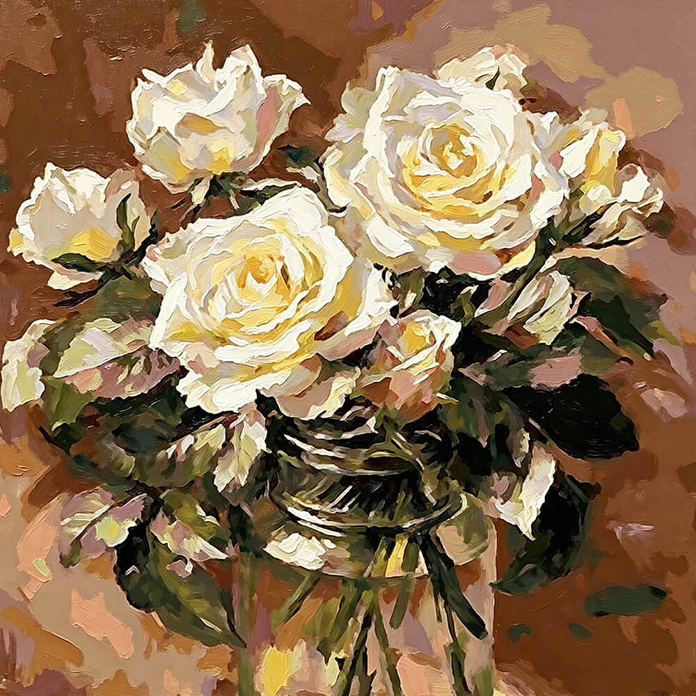 White roses cross stitch kit for beginners