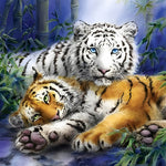 White tiger and bengal tiger in bamboo forest cross stitch kit for beginners