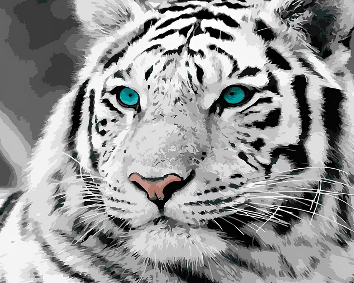 White tiger with blue eyes cross stitch kit for beginners