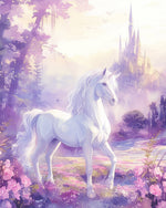 White unicorn before castle cross stitch kit for beginners