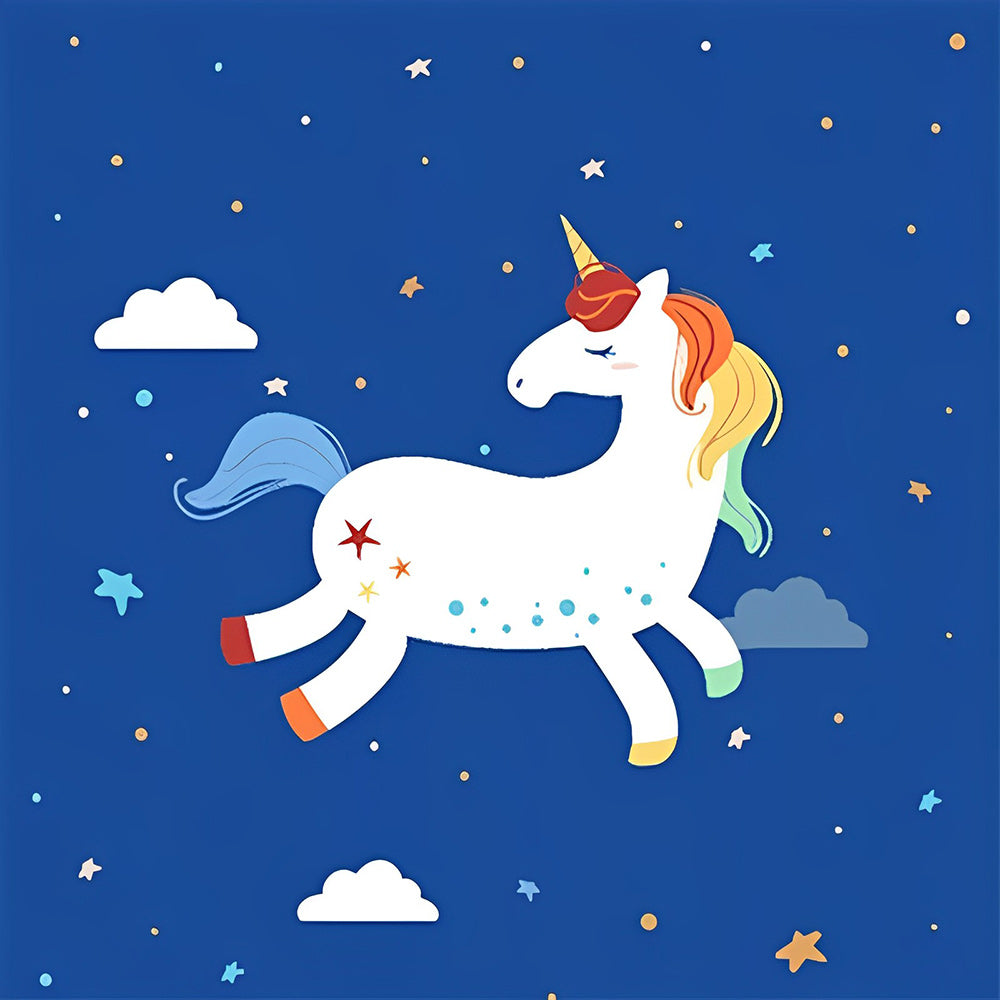 White unicorn with colourful mane cross stitch kit for beginners