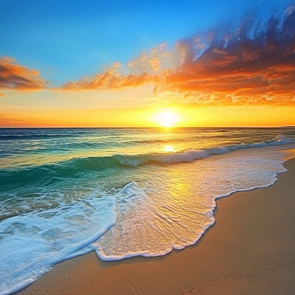 White waves at sunset cross stitch kit for beginners
