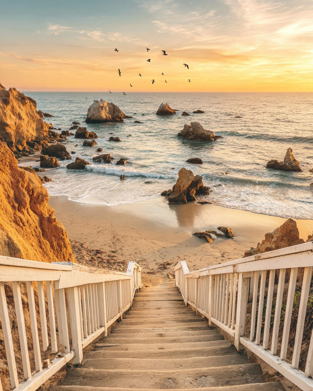 White wooden steps to the beach cross stitch kit for beginners