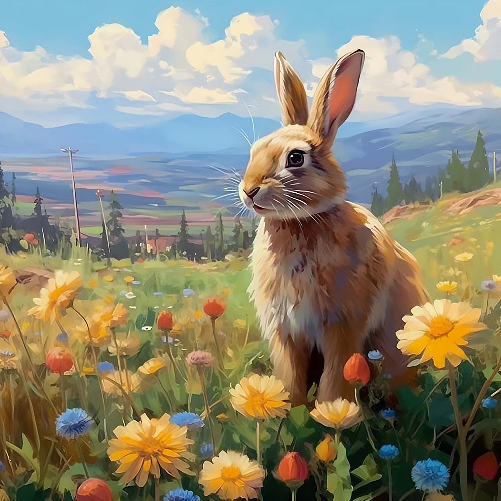 Wild hare in a mountain meadow cross stitch kit for beginners
