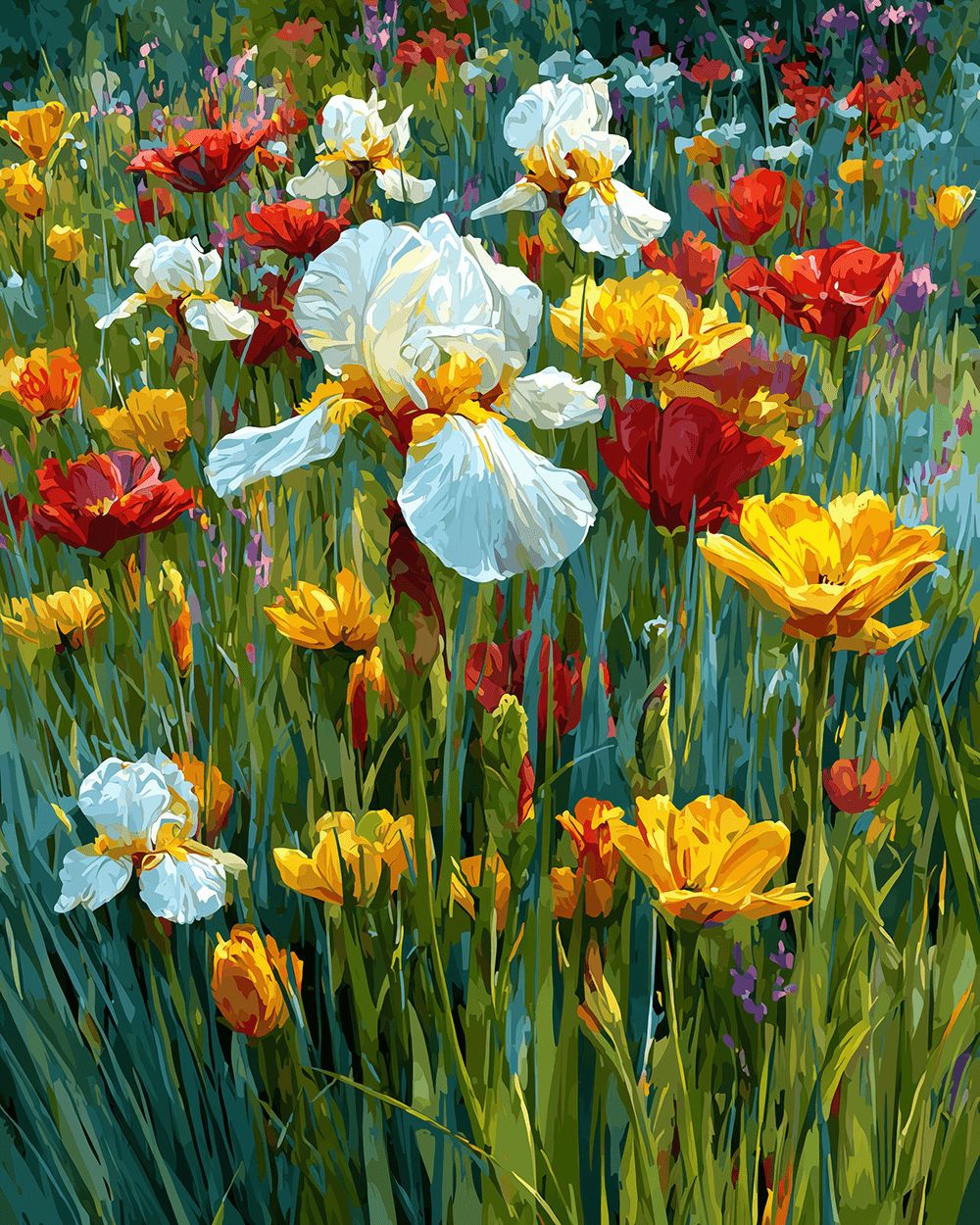 Wild irises and poppies cross stitch kit for beginners