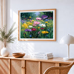 Wildflower garden in bloom paint by numbers artwork displayed on wall as home decor