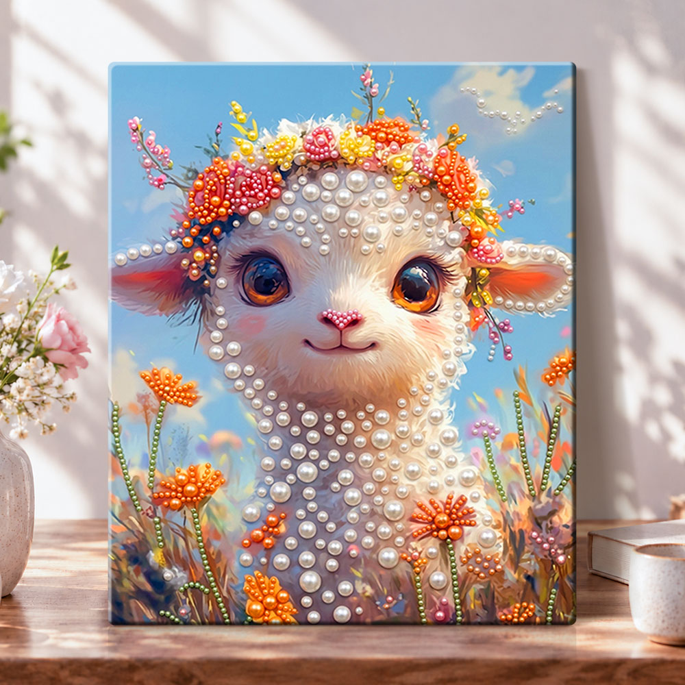 Wildflower lamb portrait pearl diamond painting kit for beginners