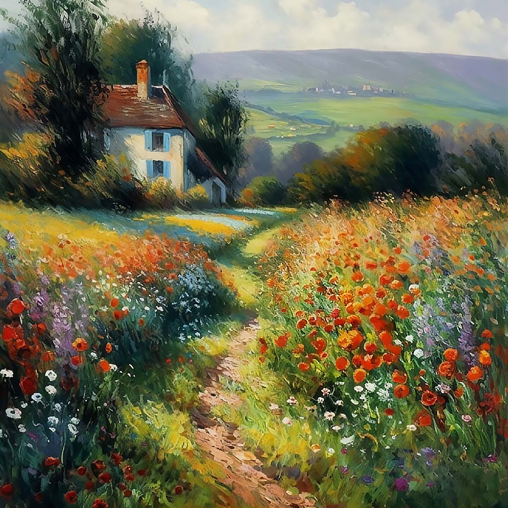 Wildflower path to the cottage cross stitch kit for beginners