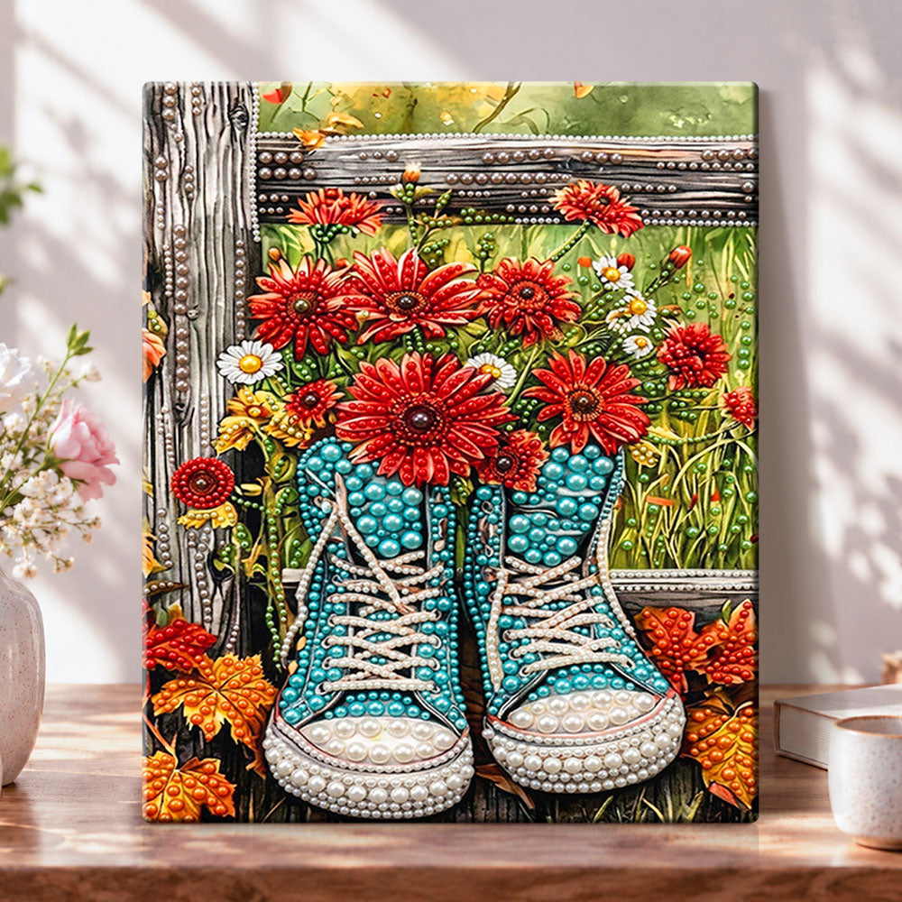 Wildflower sneaker art pearl diamond painting kit for beginners