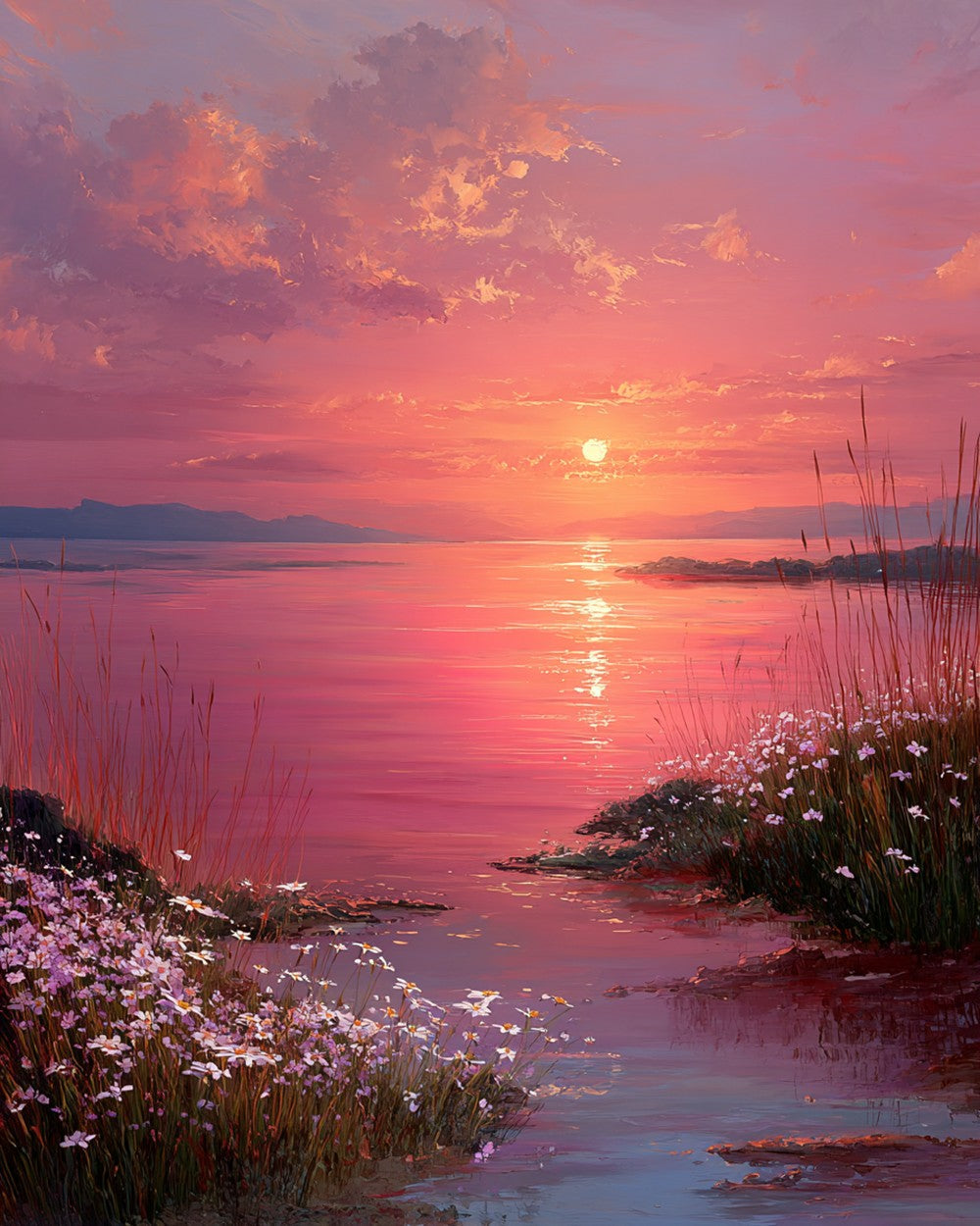 Wildflowers by the lake at sunset cross stitch kit for beginners
