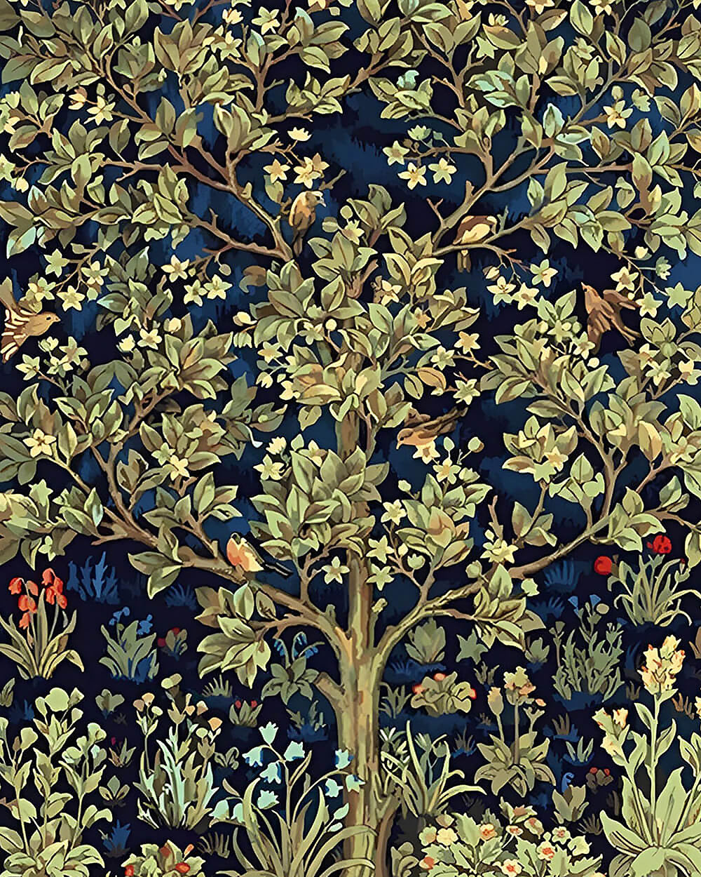 William morris style floral tree cross stitch kit for beginners