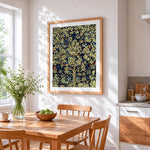 William morris style floral tree cross stitch artwork displayed on wall as home decor