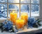 Window candles and snowy view cross stitch kit for beginners