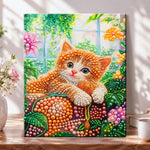 Window kitten in blooms pearl diamond painting kit for beginners