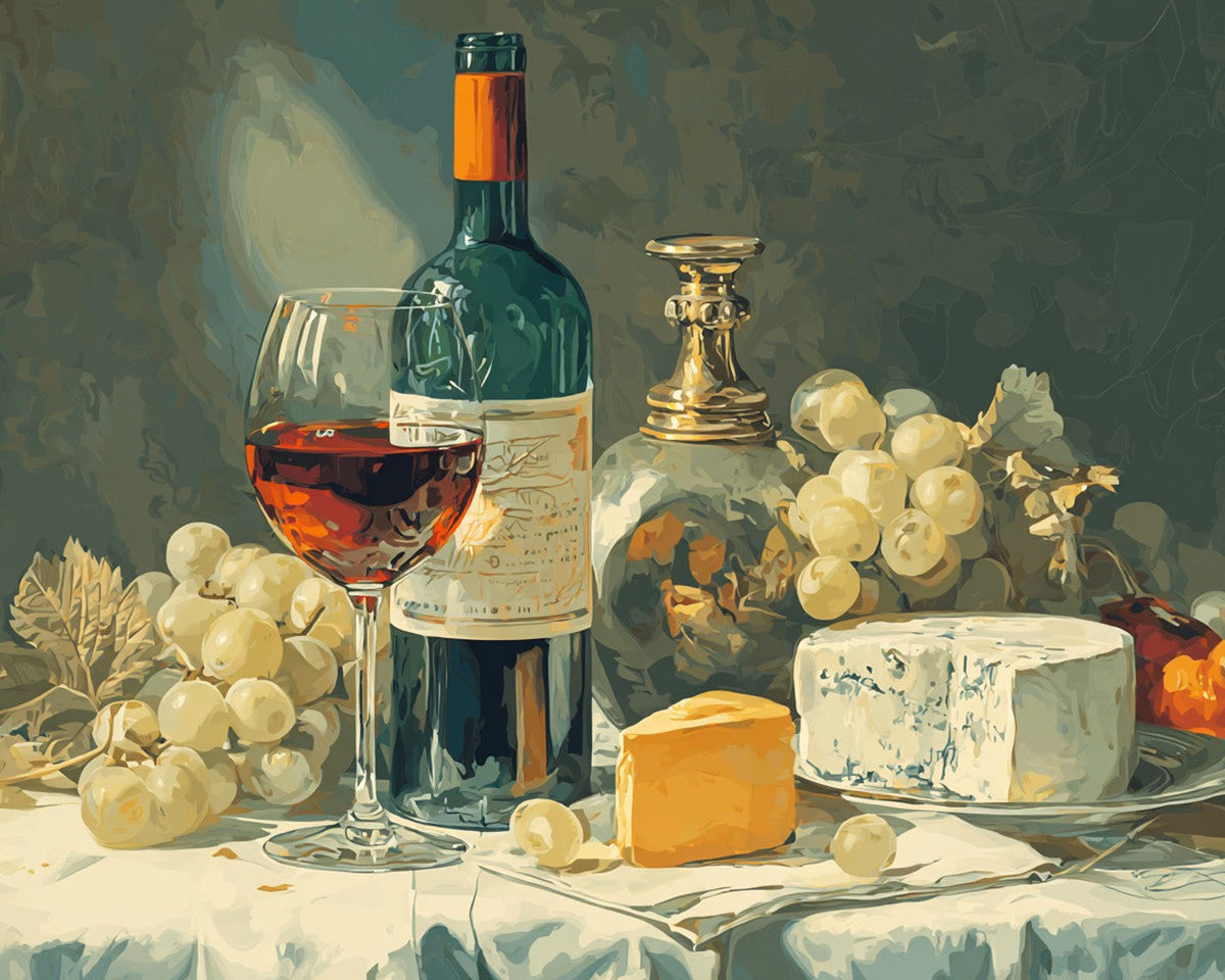 Wine cheese and grapes cross stitch kit for beginners