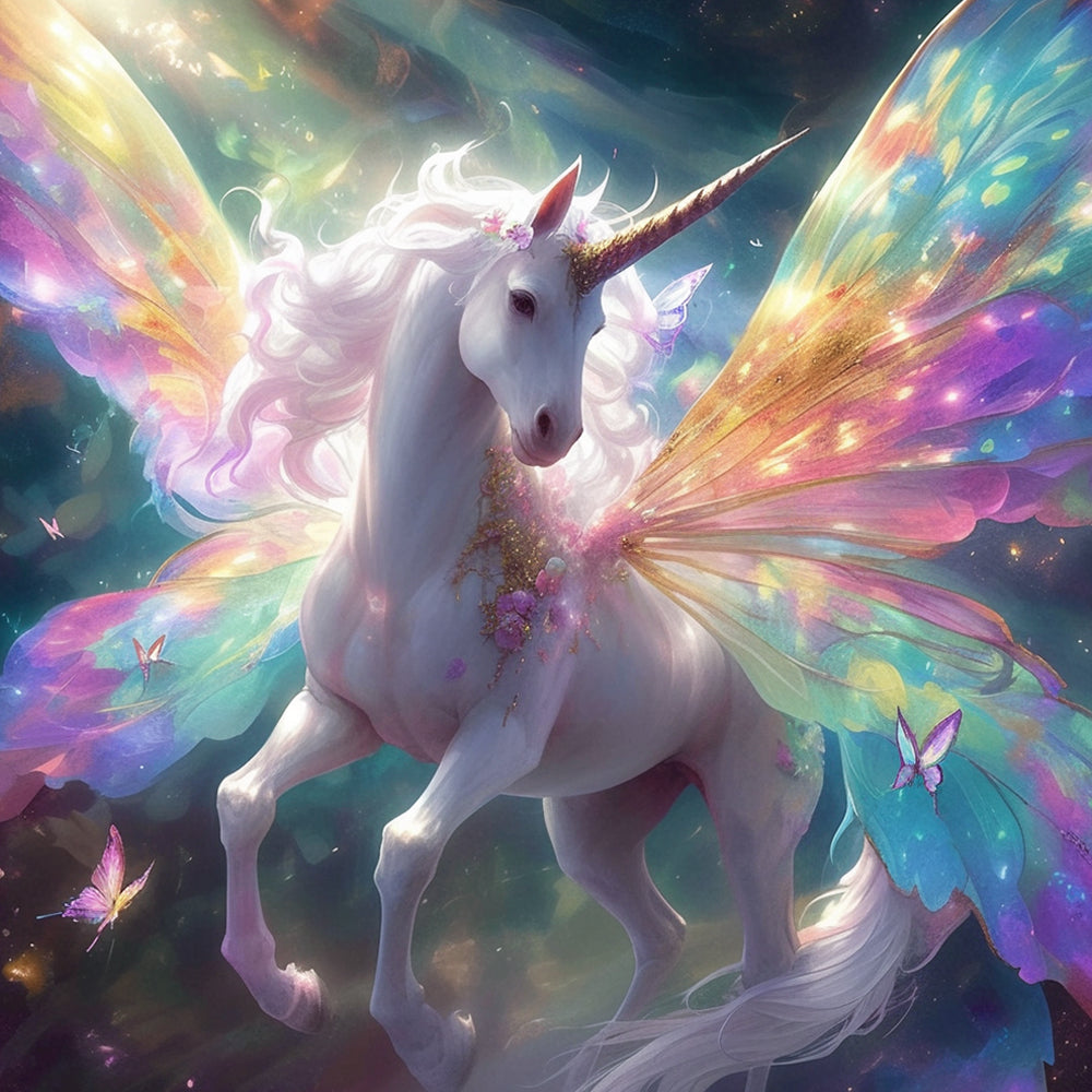 Winged rainbow unicorn cross stitch kit for beginners