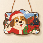 Winking christmas dog paint by numbers door hanger finished design
