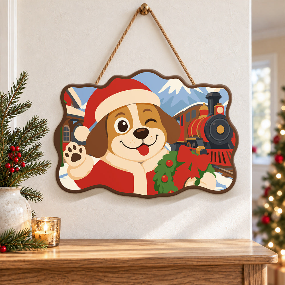 Winking christmas dog paint by numbers door hanger as indoor wall decor