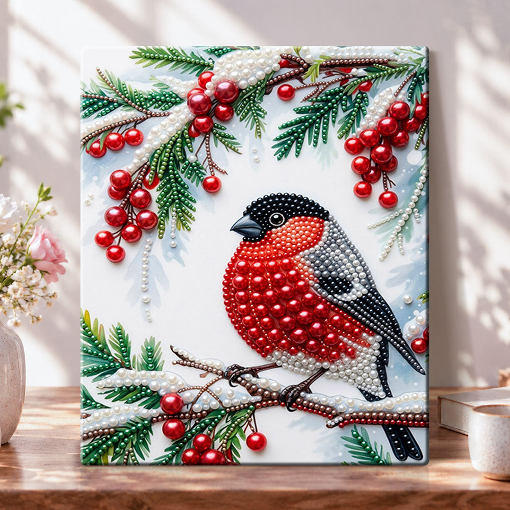 Winter berry bird pearl diamond painting kit for beginners