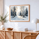 Winter birch forest path paint by numbers artwork displayed on wall as home decor