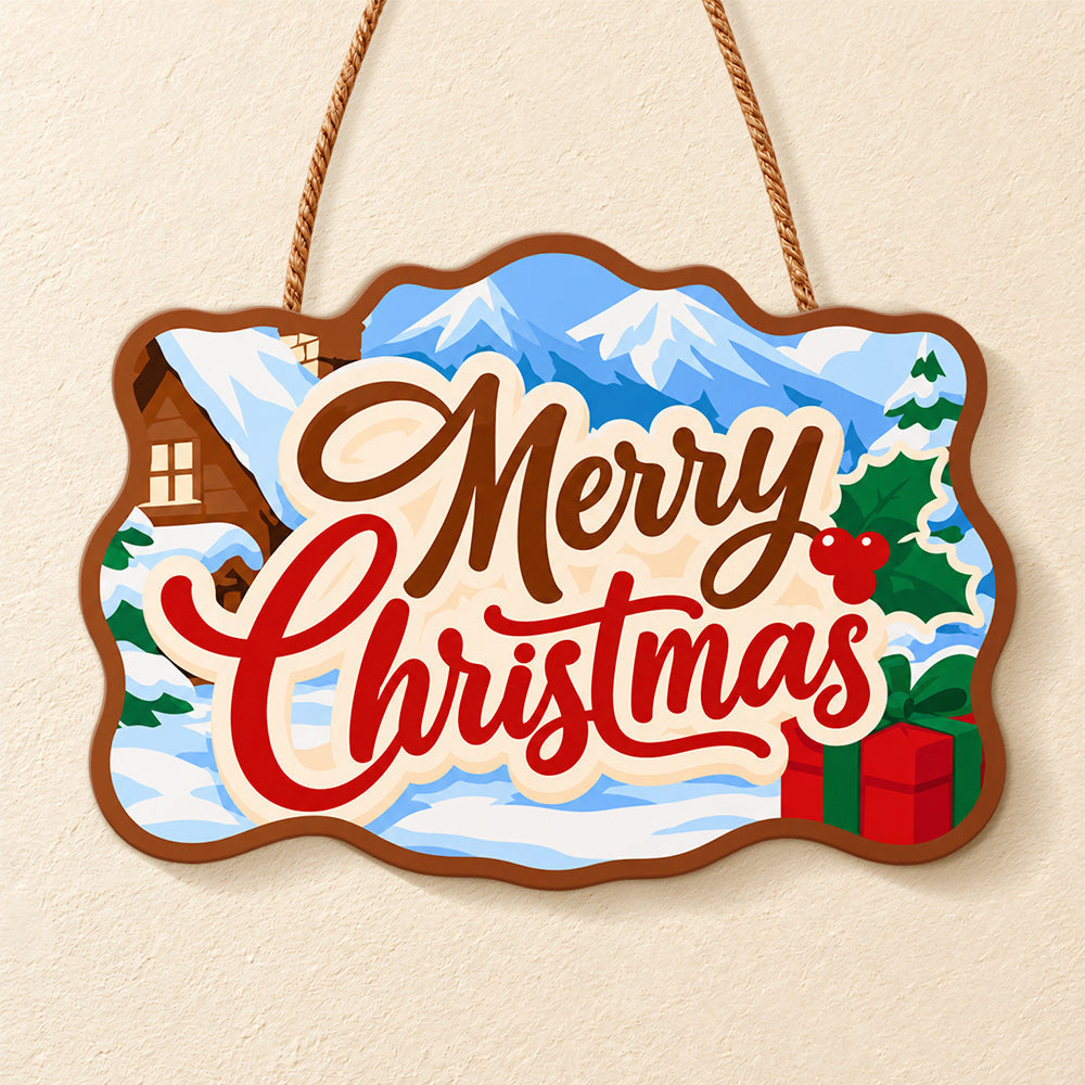Winter cabin christmas paint by numbers door hanger finished design