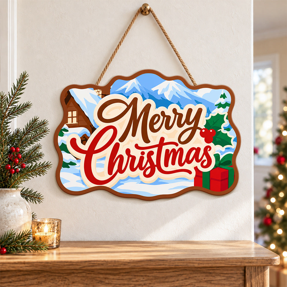 Winter cabin christmas paint by numbers door hanger as indoor wall decor