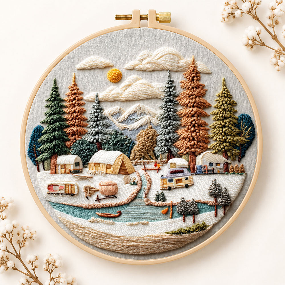 Winter camping valley embroidery kit