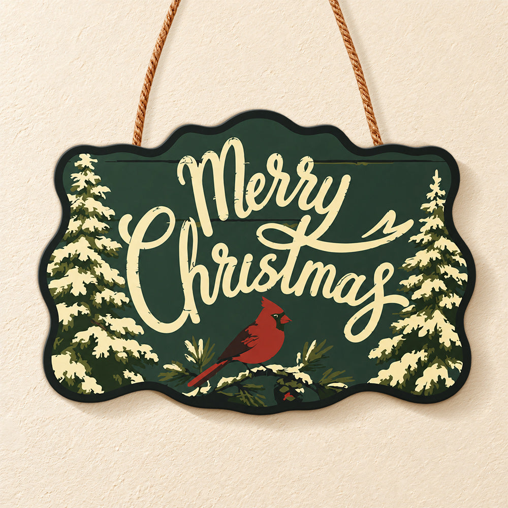 Winter cardinal scene paint by numbers door hanger finished design