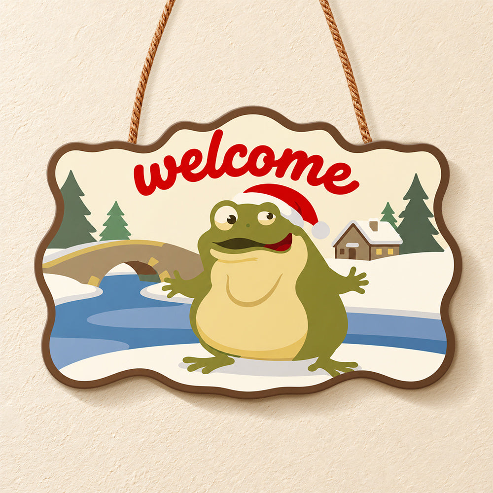 Winter frog warm welcome paint by numbers door hanger finished design