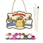 Winter frog warm welcome paint by numbers door hanger with paints and brushes
