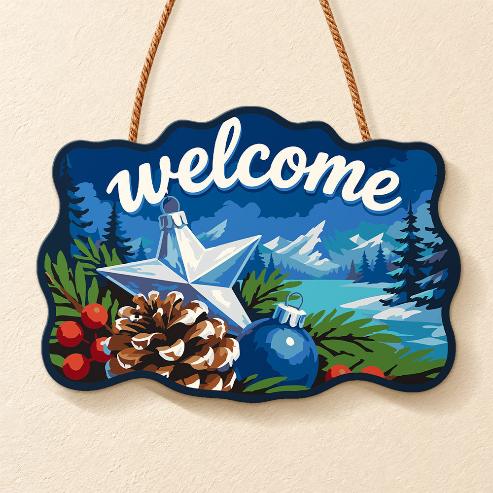Winter pinecone star welcome paint by numbers door hanger finished design