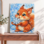 Finished winter snowflake squirrel pearl diamond painting artwork displayed as home decor